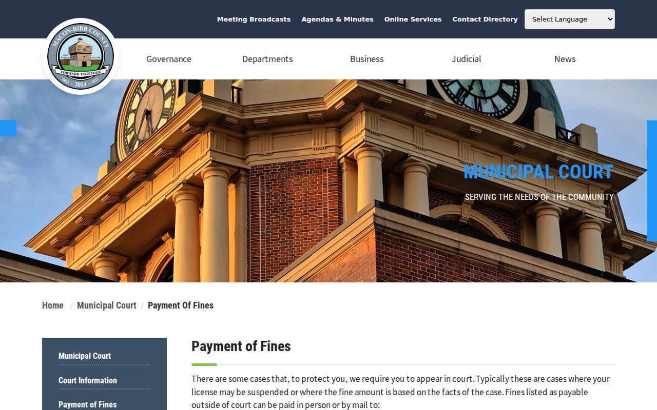 Bibb County warrant lookup Municipal Court payment and failure-to-appear notice