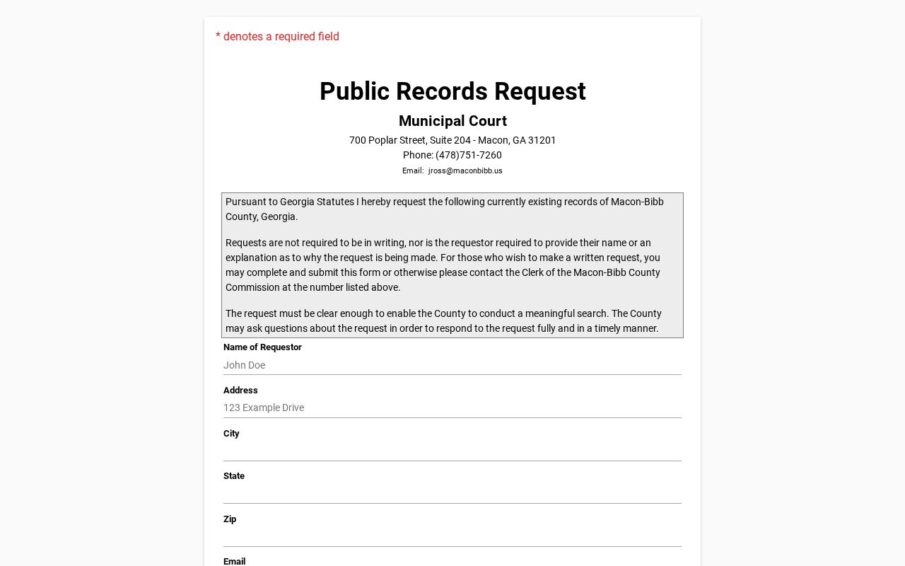 Bibb County outstanding warrant official JustFOIA request portal