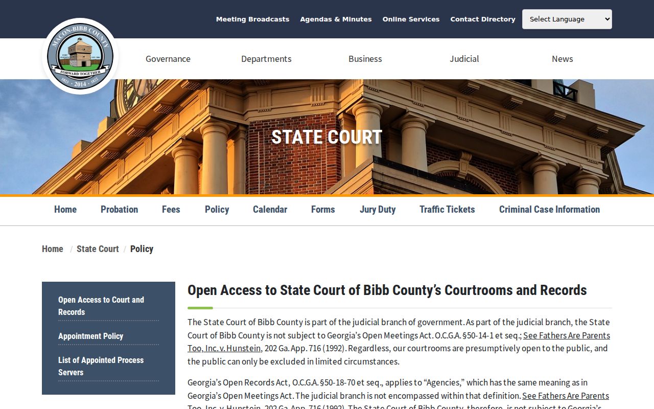 Bibb County outstanding warrant State Court Rule 21 access policy