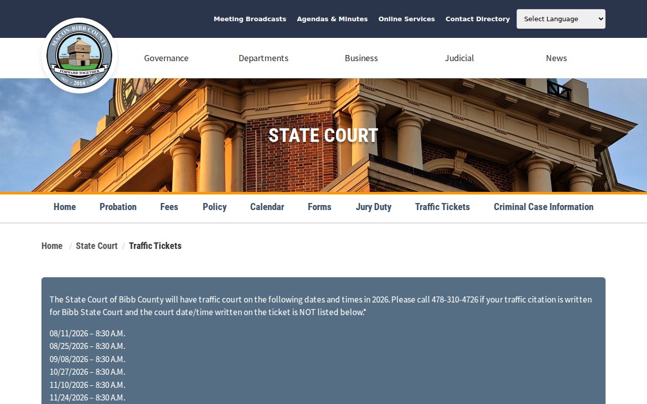 Bibb County outstanding warrant State Court traffic and failure-to-appear page