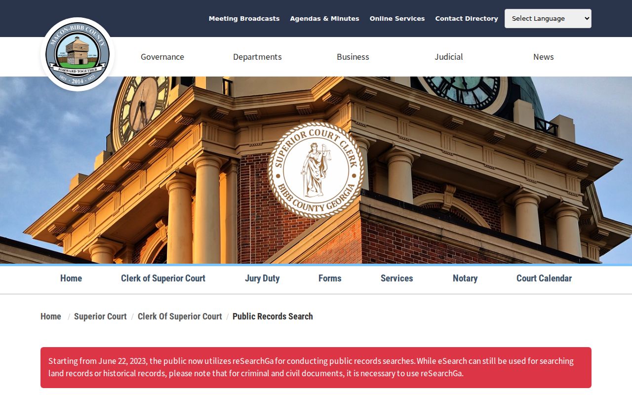 Bibb County bench warrant Superior Clerk search instructions
