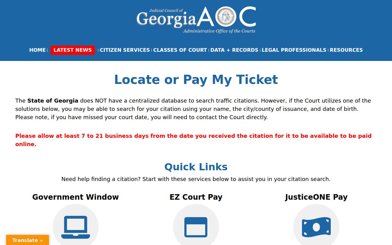 Official court-specific route relevant to Bibb County arrest warrants
