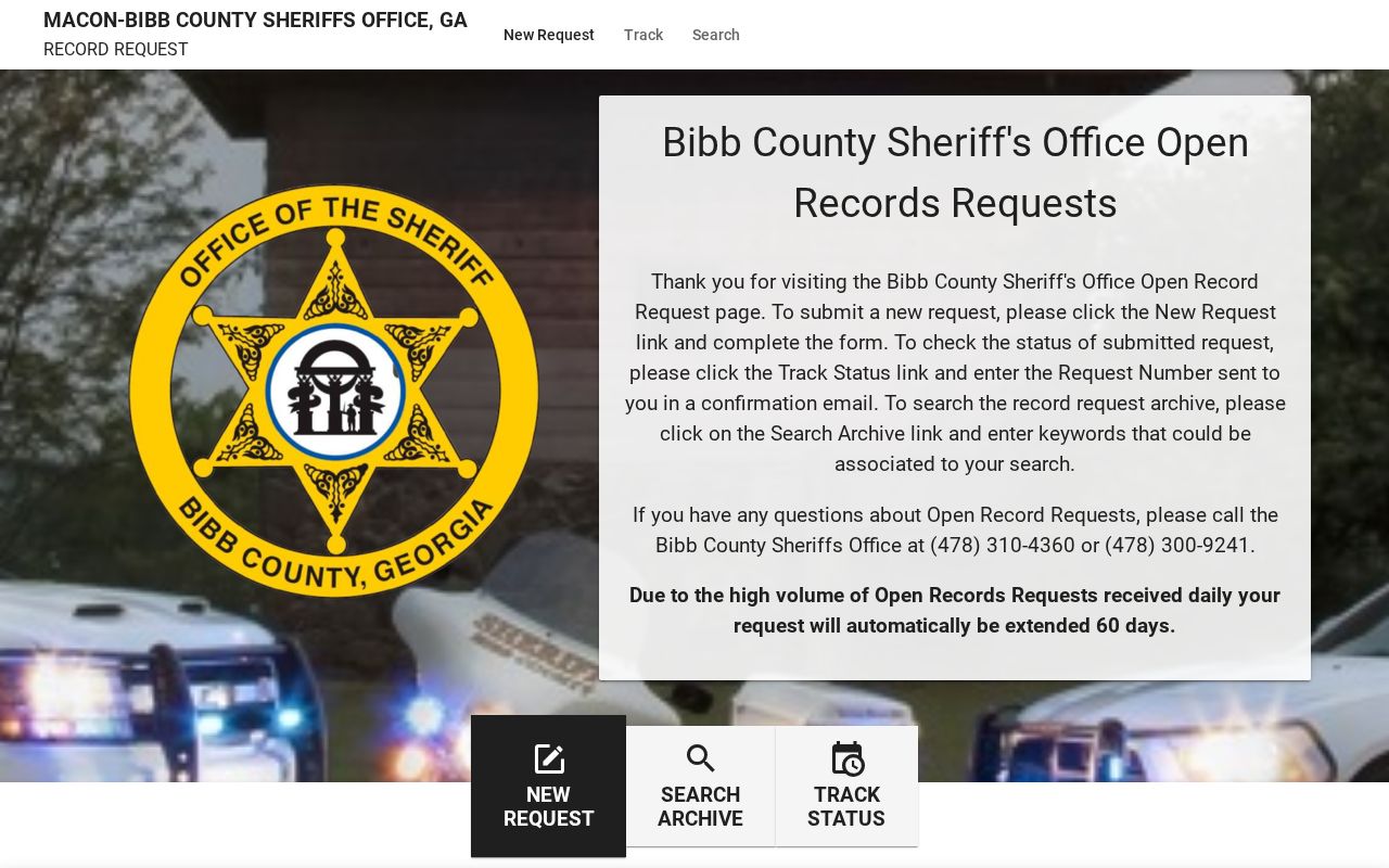 Bibb County warrant records official sheriff request portal